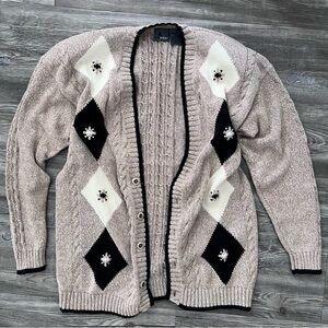 Vintage LizWear Cotton Knit Argyle Cardigan Sweater
